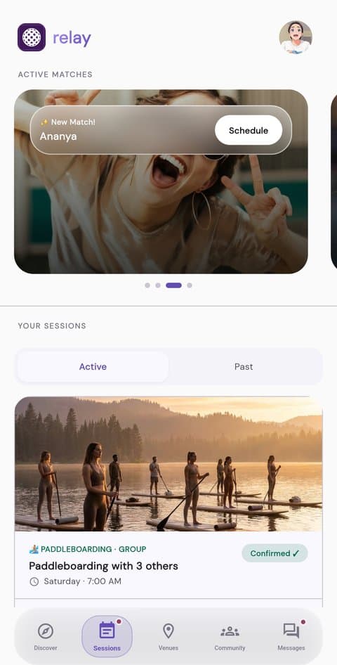 Active matches and upcoming sessions